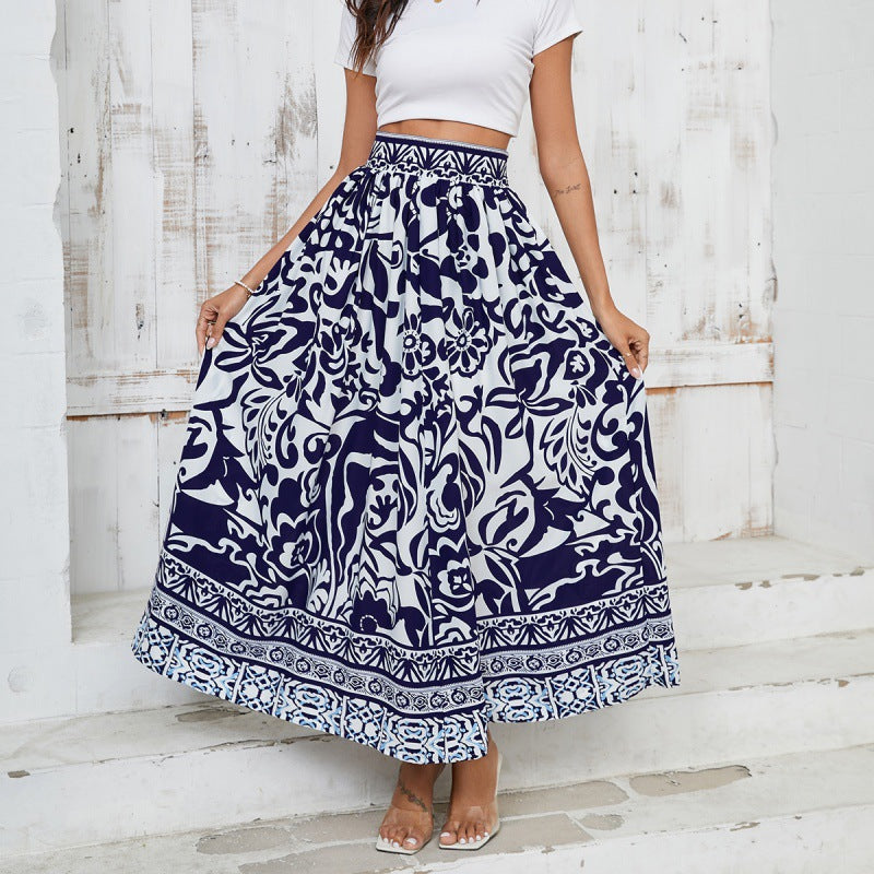 Dame blomsterprint maxi nederdel Stilla