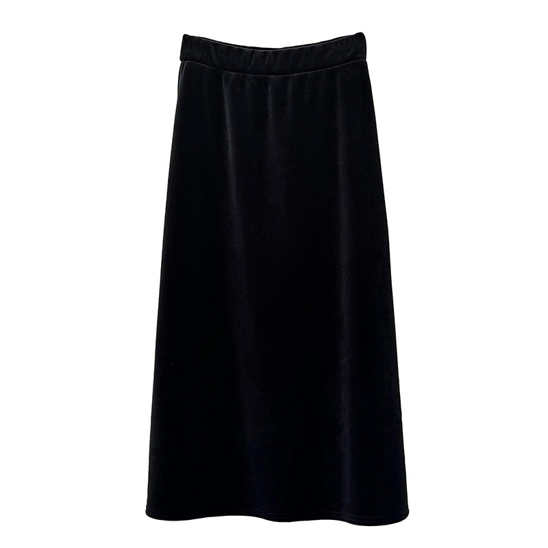 Dame Maxiskørt i blød velour med elastisk talje og elegant A-linje Stilla