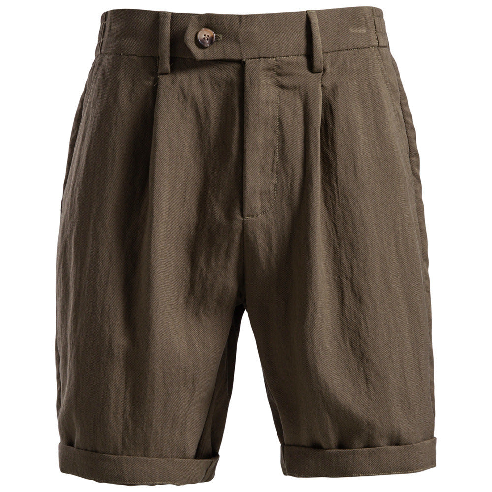 Herrer casual linned shorts med omslag og plisseringer Skovae