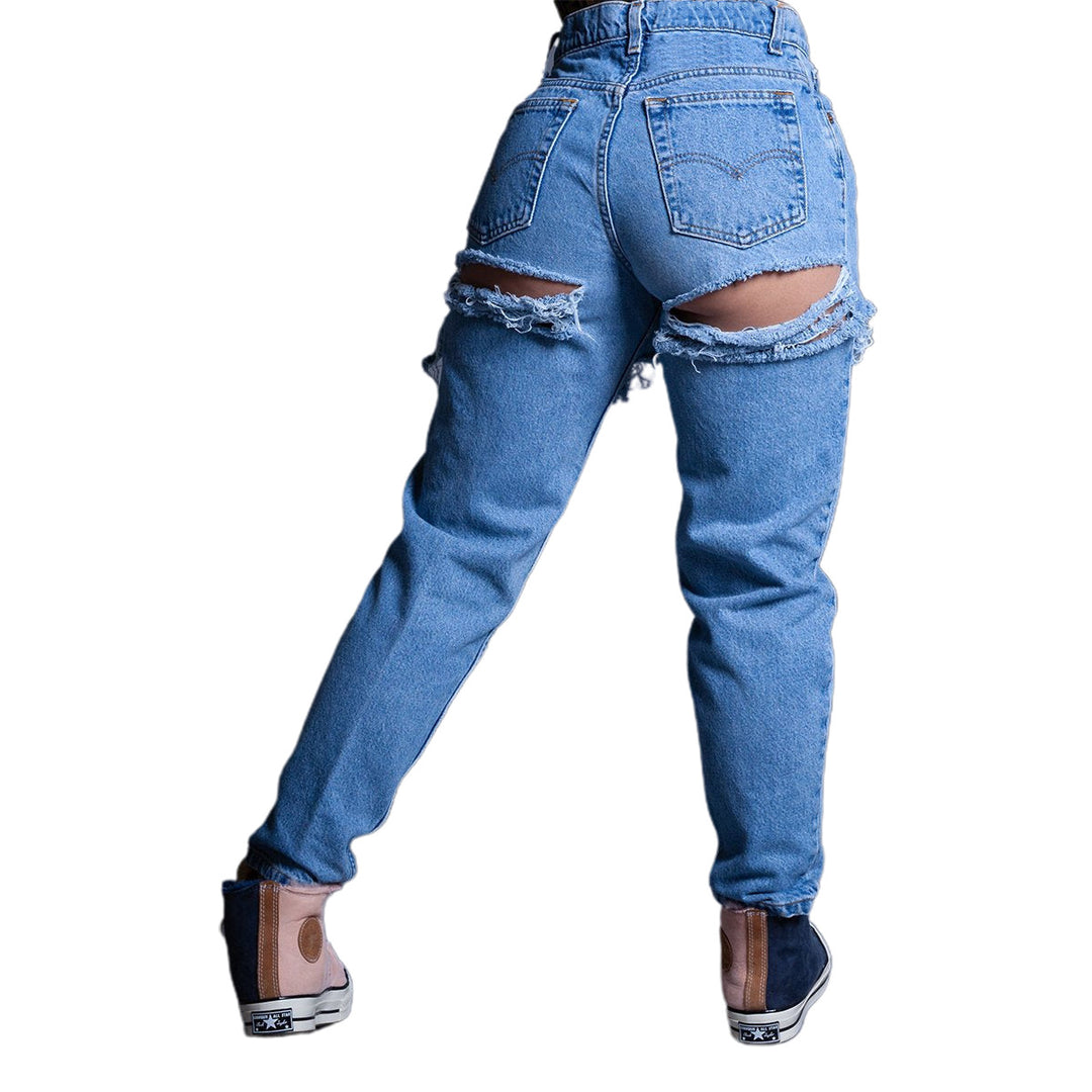 Damejeans med frayed huldetaljer og høj talje Stilla