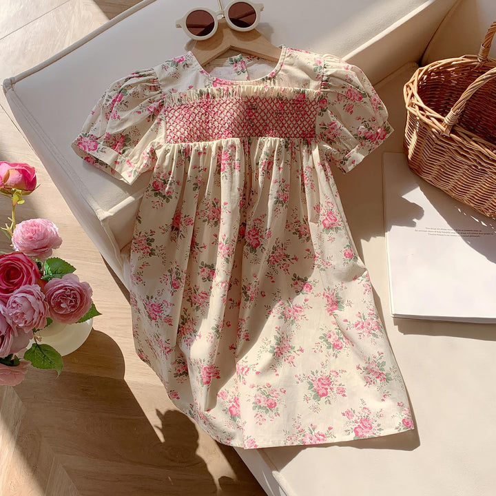 Pige Smocked Blomsterkjole med Puffærmer Stilla