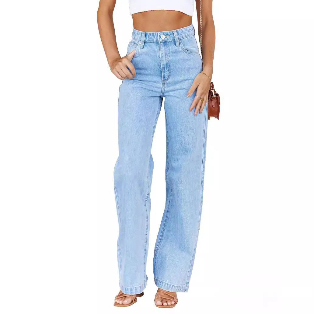 Dame brede high-waist jeans med ekstremt bredt ben og klassisk denim-vask Stilla