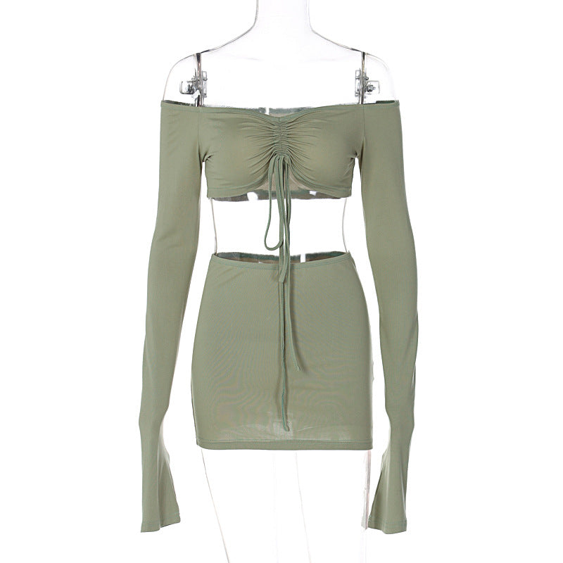 Dame Off-Shoulder Crop Top og Miniskirt Sæt med justerbare Bindebånd Stilla
