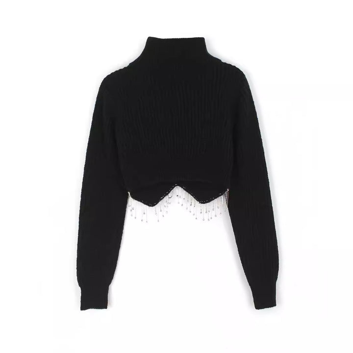 Dame moderigtig rullekravesweater med glitrende dekorationer Stilla