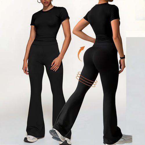 Damer Sportligt sæt med cropped top og flared leggings Skovae