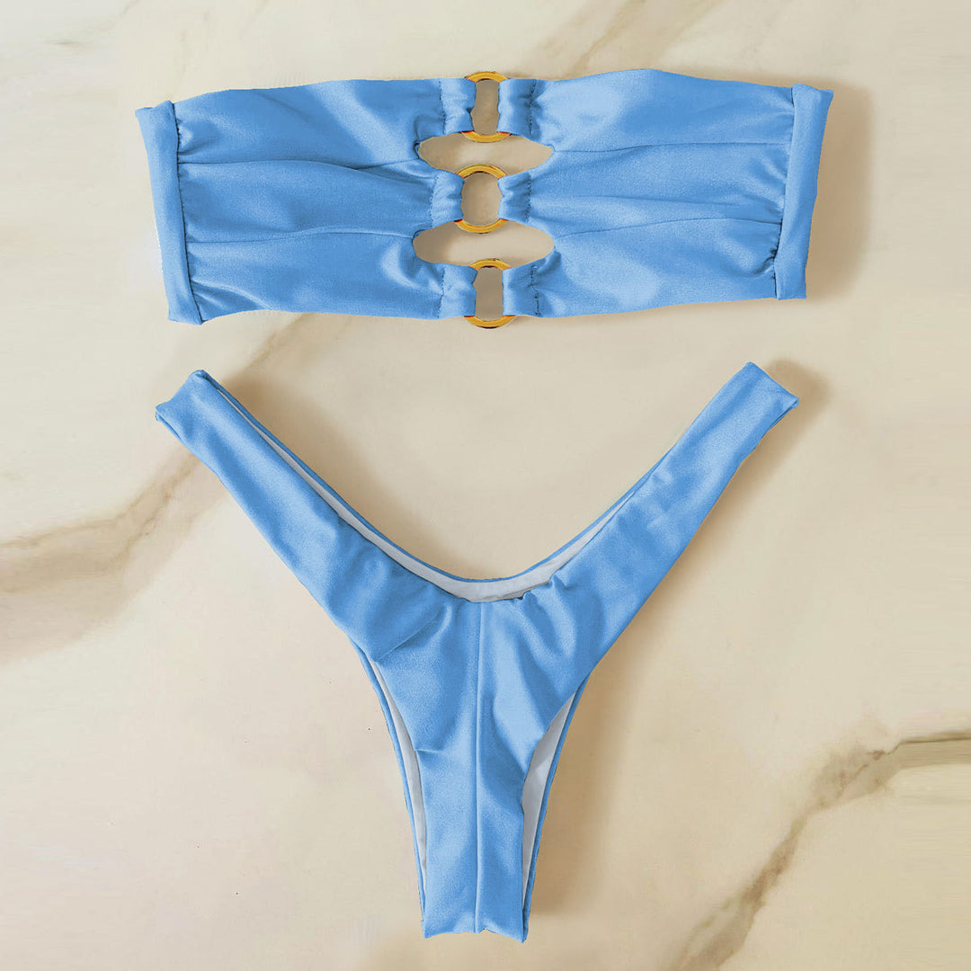Dame Bikini-sæt med elegant bandeau-overdel og højt skåret underdel Stilla