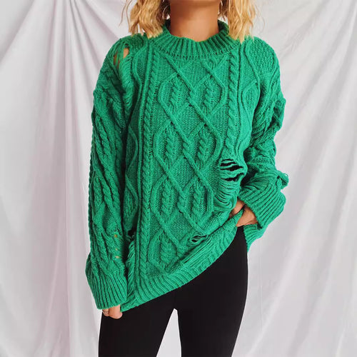 Dame casual oversized sweater med tekstureret kabelmønster og frynser Stilla