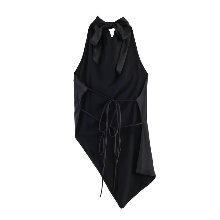 Dame elegant halterneck top med unik asymmetrisk skæring og dekorativ knude Skovae