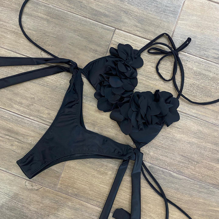 Dame bikini-sæt med blomster-rulletekster og justerbare stropper Stilla