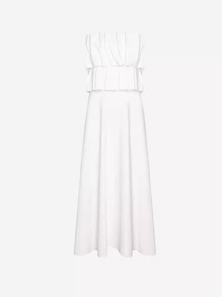 Dame elegant Maxi kjole med flæse detaljer og smart skulderudskæring Stilla