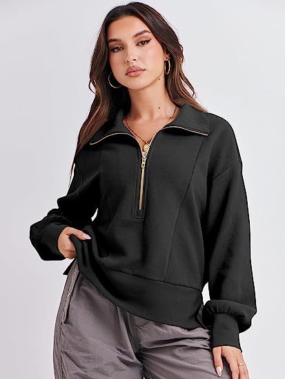 Dame Sweatshirt med halvdelen lynlås og blødt materiale Stilla
