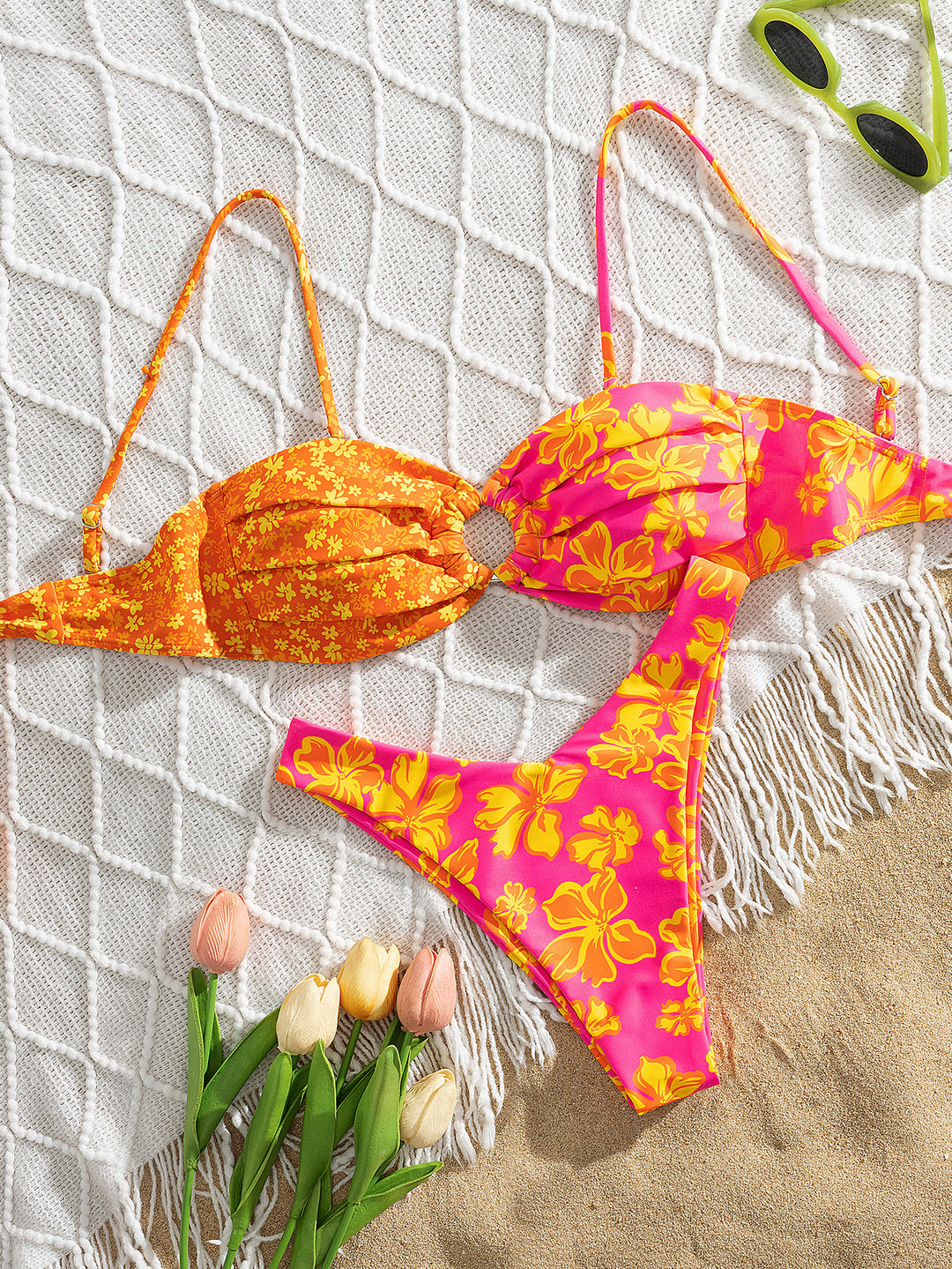 Dame triangel-bikini med blomsterdesign Skovae