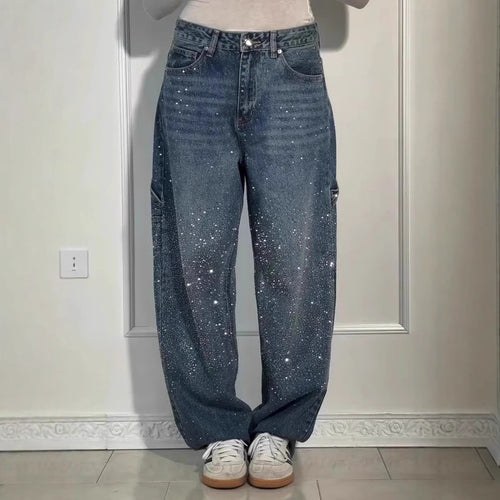 Kvinder casual baggy jeans med glitrende applikationer Stilla