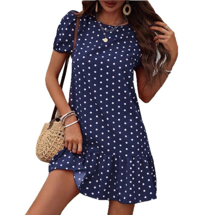 Dame Polka Dot Sommerkjole med Flæsekant og Puffærmer Stilla