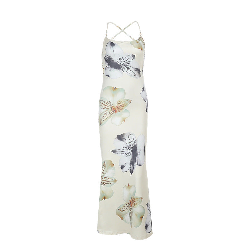 Dame elegant maxikjole med blomsterprint og justerbare spaghetti-stropper Skovae