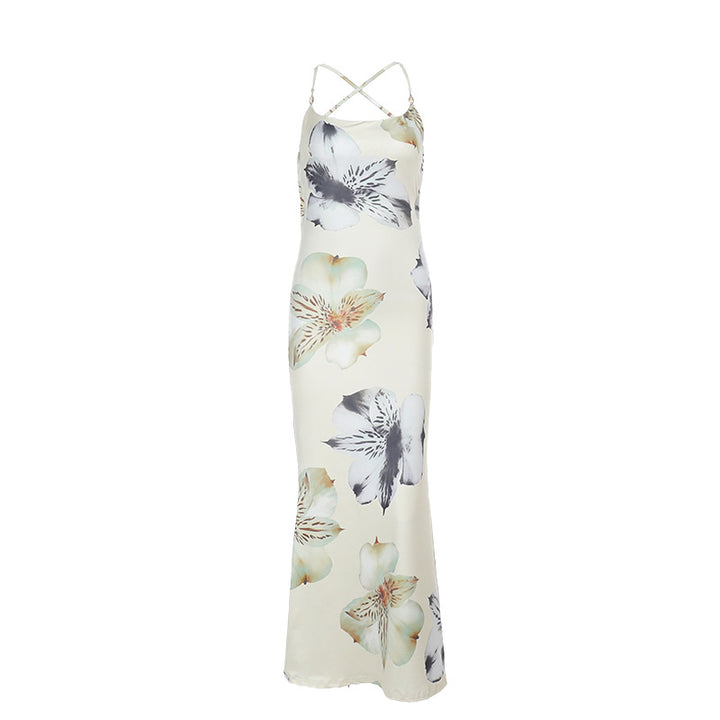 Dame elegant maxikjole med blomsterprint og justerbare spaghetti-stropper Skovae