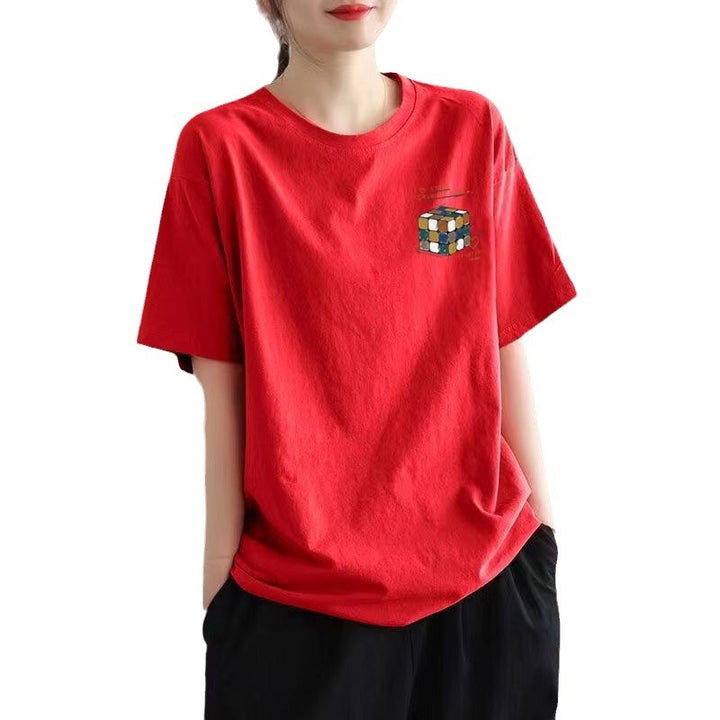 Dame T-shirt med kreativ Rubik-kube-design Stilla