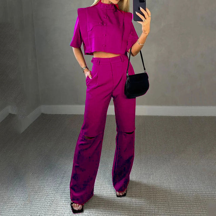 Stilla | Ensemble Amanda : Kortærmet bluse og High Waist bukser