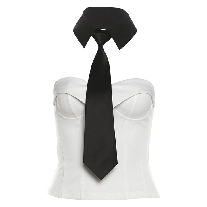 Dame Bustier-top med elegant krave- og slips-look Stilla