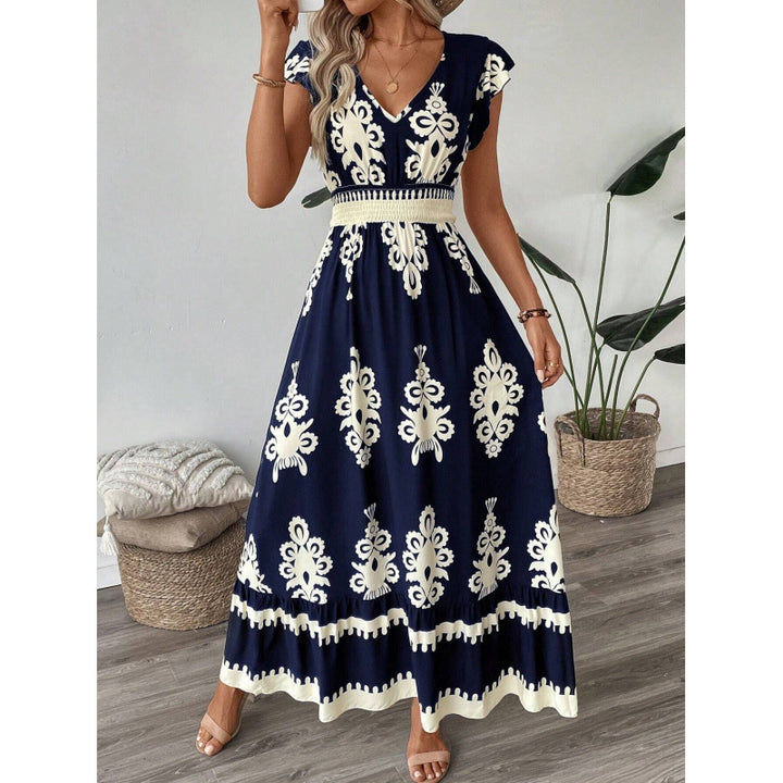 Damer Bohemian Floral Maxi Kjole med smocket talje Stilla