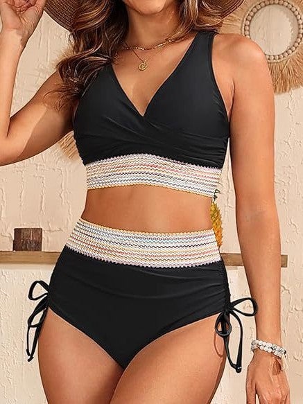 Dame højtaljede vinkle-crop-top-bikini-sæt Stilla