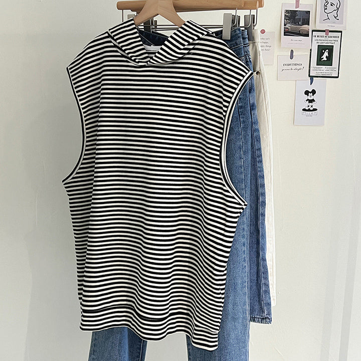 Femme Ærmeløs Stribet Hoodie-Top Stilla