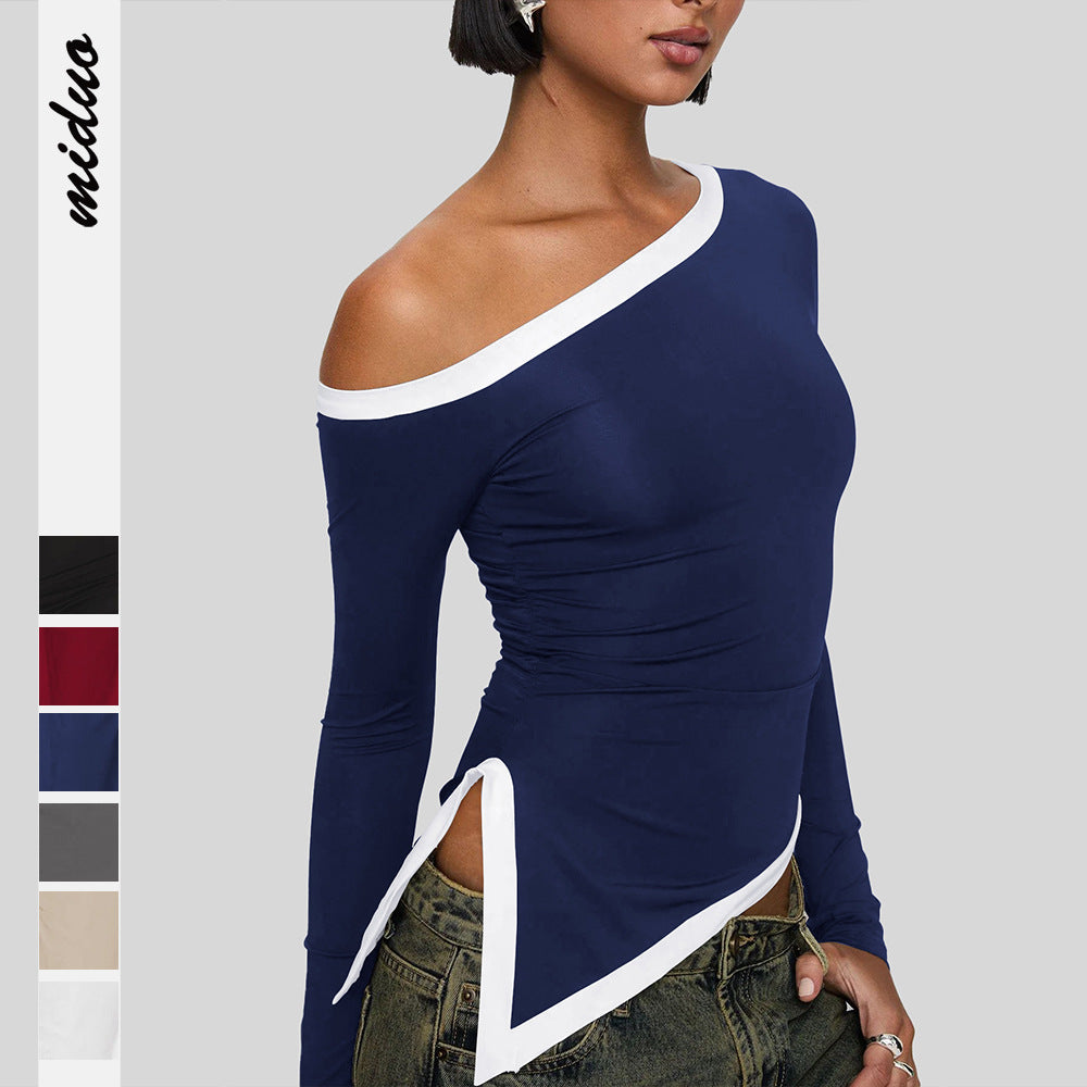 Dame asymmetrisk langærmet top med elegante cut-outs Stilla