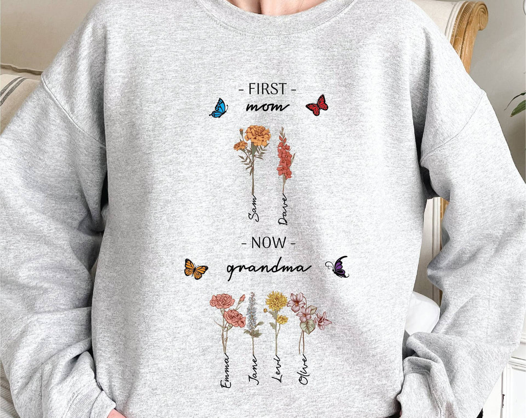 Kvinders sweatshirt med blomsterprint og inspirerende tekst Stilla