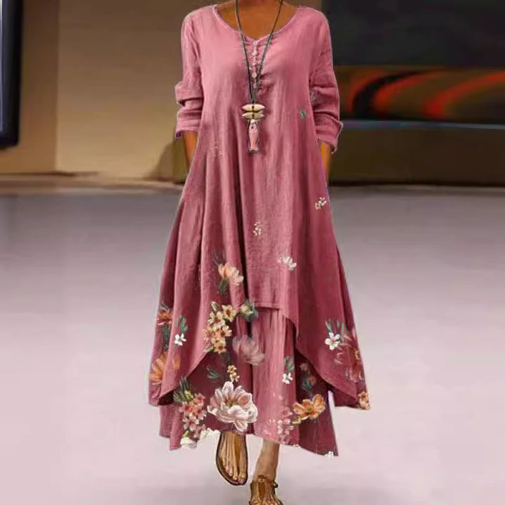 Dame Langærmet Floral Print Maxi Kjole Stilla