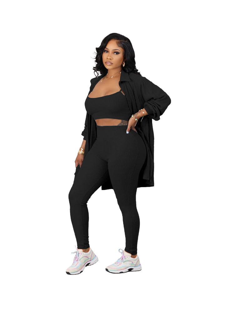 Dame Sporty 3-delt Set med cropped top, leggings og lang jakke Stilla
