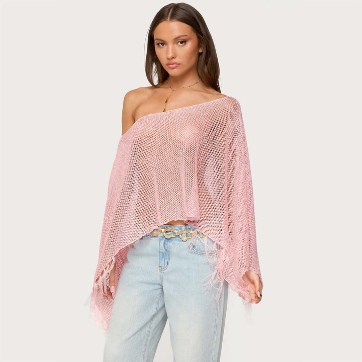 Dame stilfuld poncho med frynser Skovae