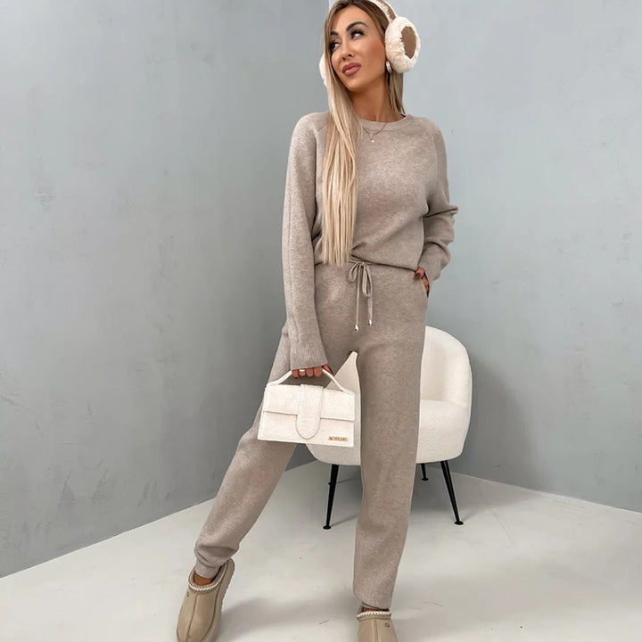 Kvindernes Komfortable Fleece Lounge Sæt med Elastisk Talje og Blødt Materiale Skovae