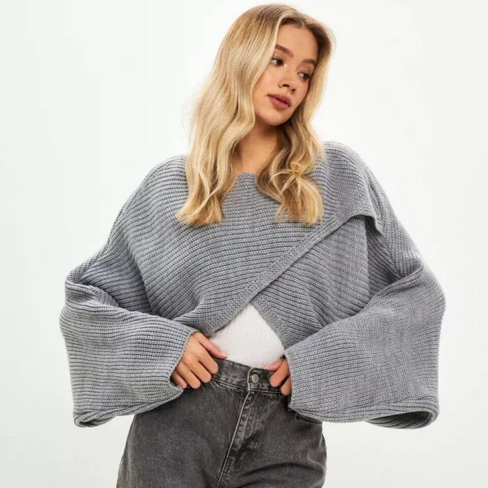 Kvinders afslappede cropped strikket sweater med løstsiddende pasform Stilla