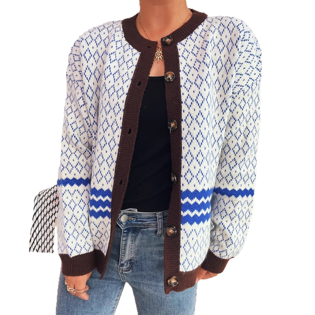 Kvinders cardigan med geometrisk mønster og elegante knapdetaljer Stilla