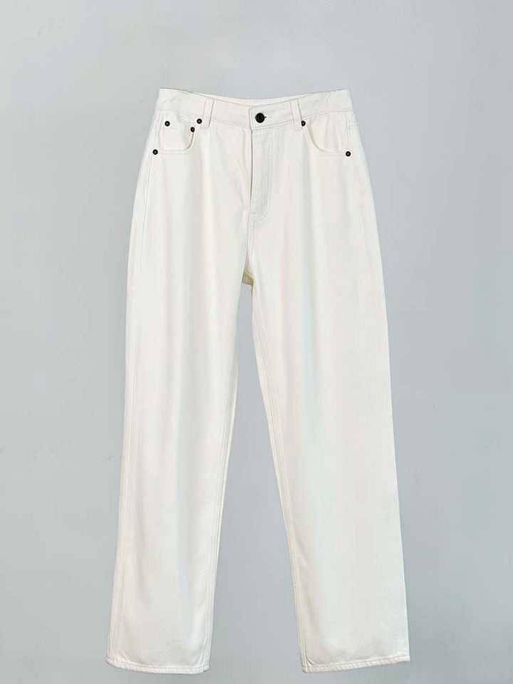 Dame løse højtaljede jeans med lige ben og klassiske knapdetaljer Stilla