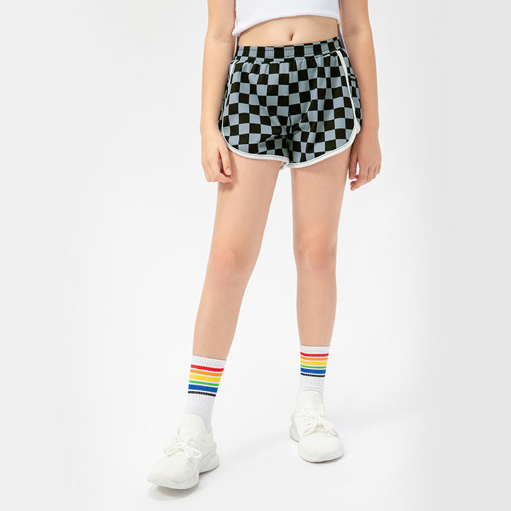 Dame Sportsløbeshorts med fashionable ternet mønster og behagelig elastisk linning Stilla