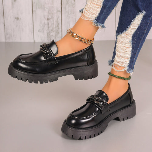 Dame Chunky Loafers med kæde-applikation og robust profil Stilla