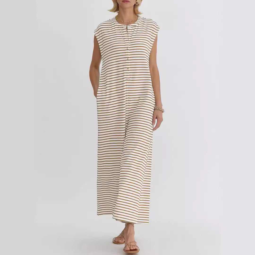 Kvindernes afslappede jumpsuit med moderne stribemønster og praktiske lommer Stilla