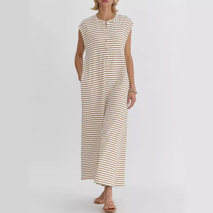 Kvindernes afslappede jumpsuit med moderne stribemønster og praktiske lommer Stilla