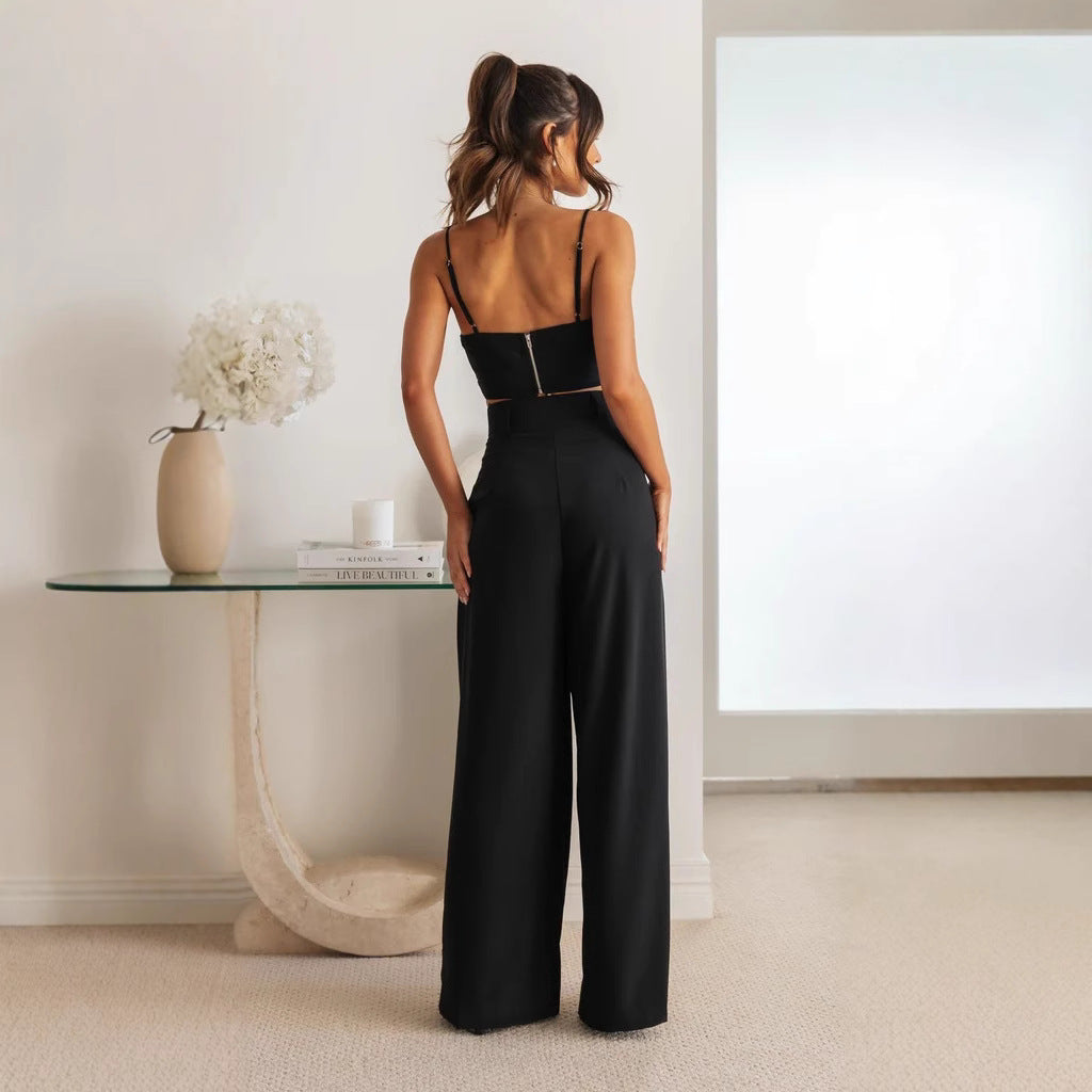 Dame komfortabelt sæt bestående af cropped top og brede bukser Stilla