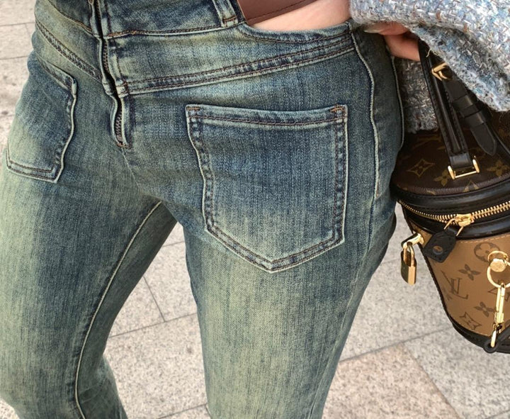 Dame højtaljede jeans med trendy used-look og moderne snit Stilla