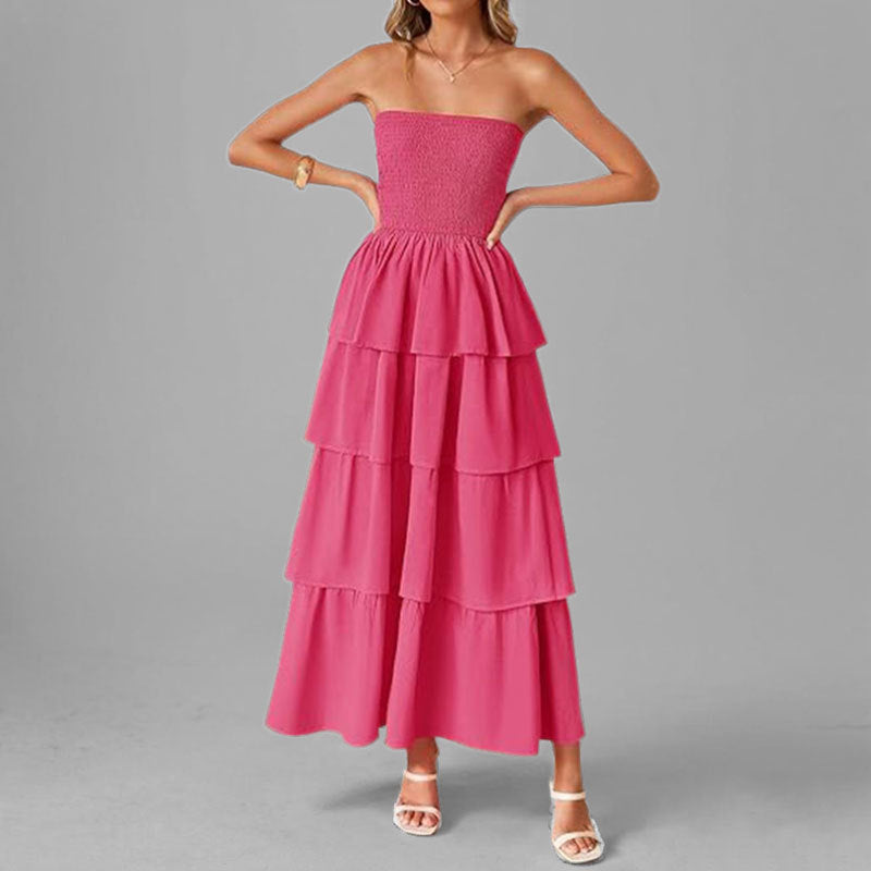 Kvinders maxi kjole med off-the-shoulder design og voluminøs tiered nederdel Stilla