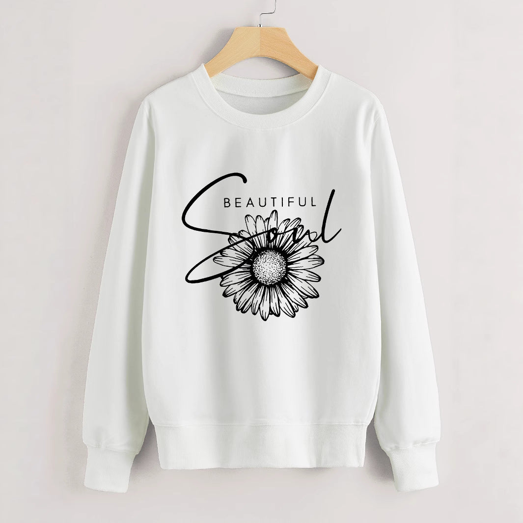 Kvindes sweatshirt med blomstermotiv og inspirerende tekst Stilla