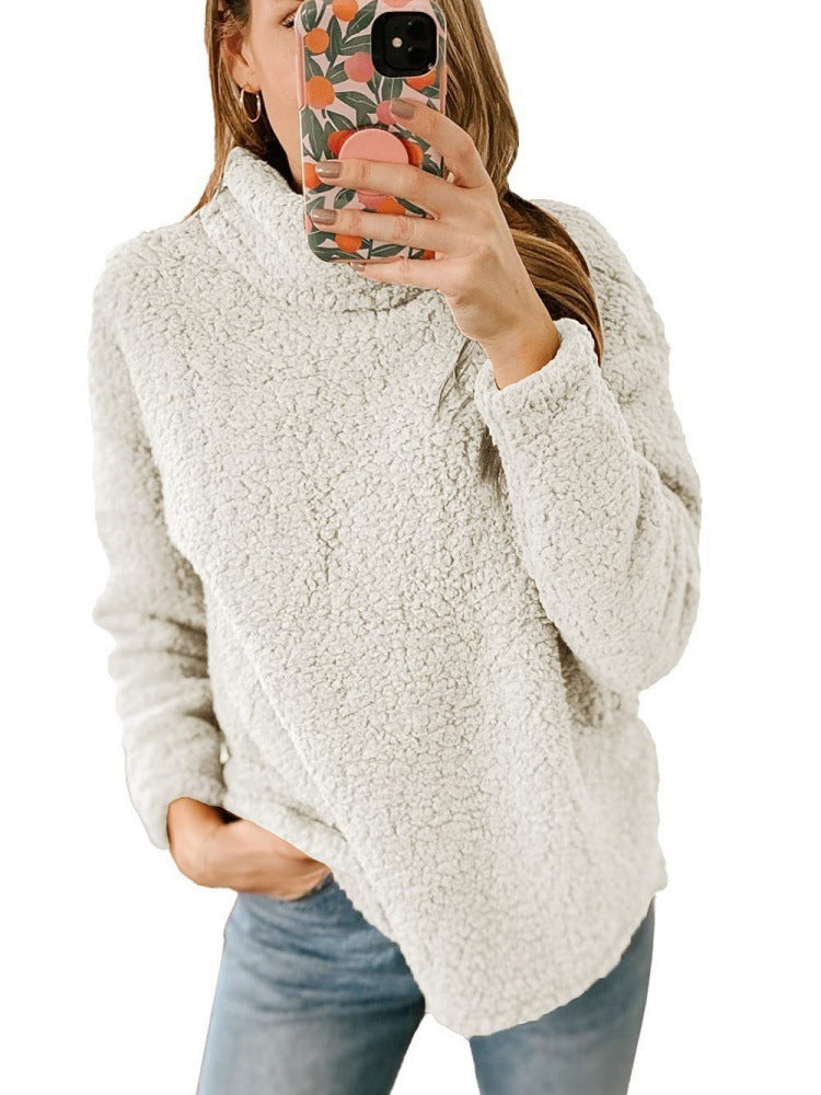 Kvinders hyggelige fleece sweater med høj krave og struktureret overflade Stilla