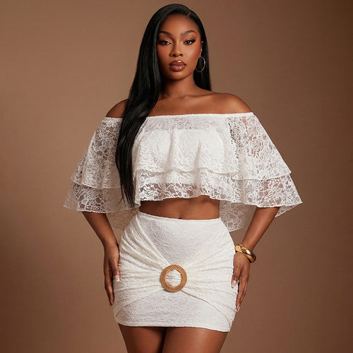 Damen Spitzen Crop-Top und Rock Set Skovae