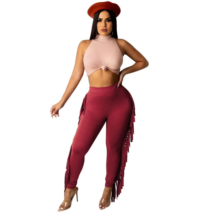 Dame Figurtilpassede High-Waist Leggings med frynser og elastisk talje Stilla