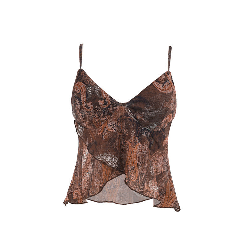 Damer Volangkant Top med blomstermønster og Spaghetti-stropper Stilla