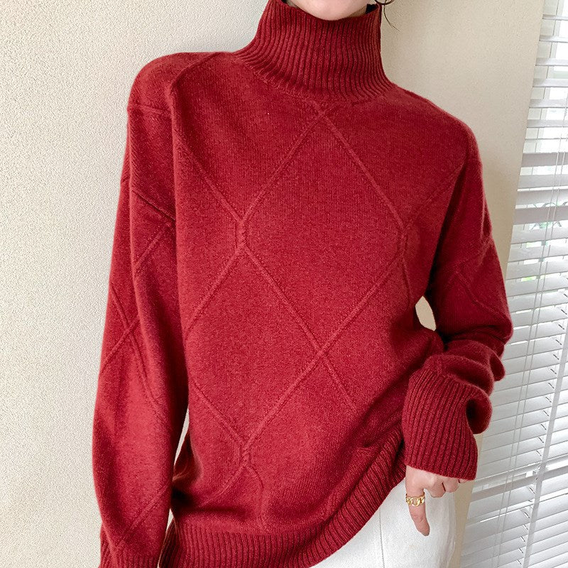 Kvinders sweater med høj krave og struktureret diamantmønster Stilla