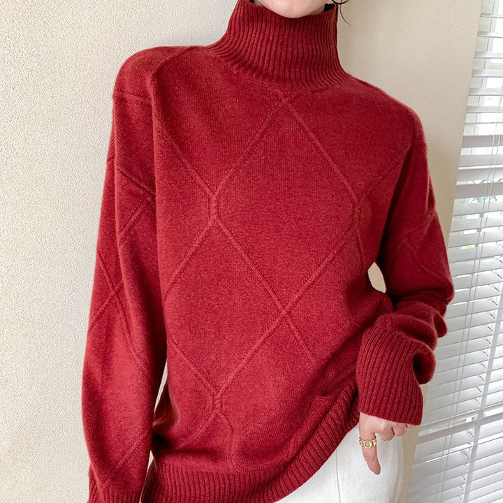 Kvinders sweater med høj krave og struktureret diamantmønster Stilla