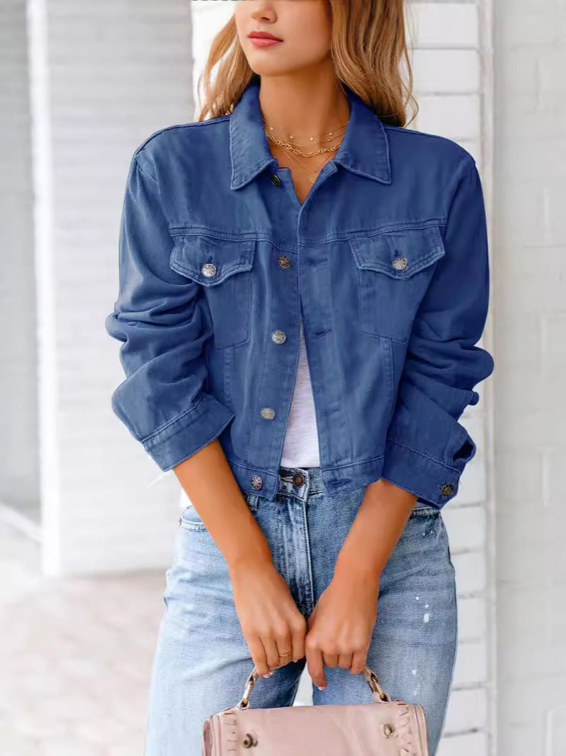 Dame Kort Denim Jakke med Fashionabel Snit Stilla